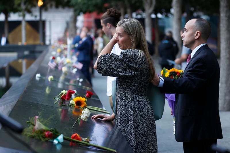 People mourn at the 9/11 Memorial on the 20th anniversary of the September 11 attacks in Manhattan, New York City, U. S. EPA