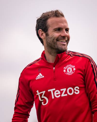 Juan Mata of Manchester United in action during a first-team training session at Carrington Training Ground.