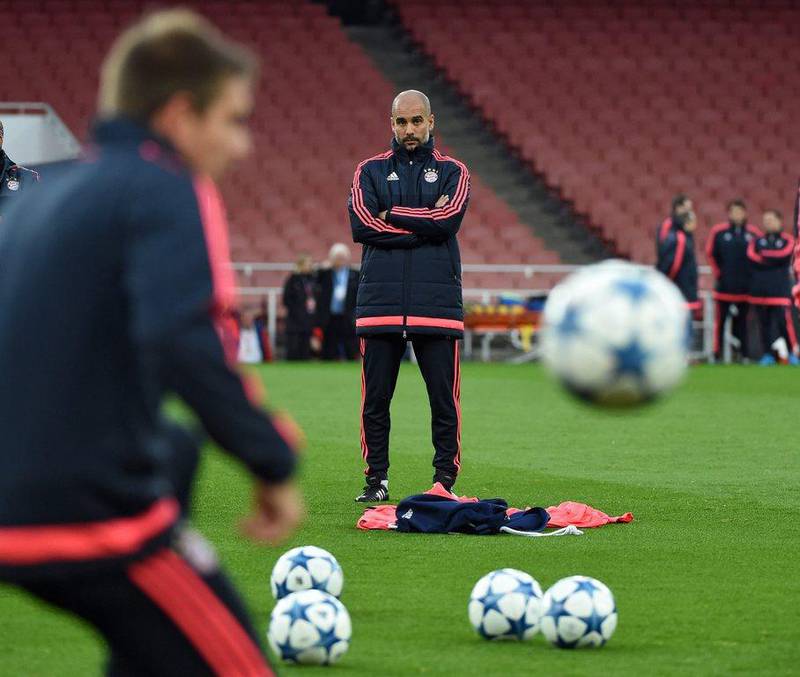 Bayern Munich's Pep Guardiola conducts a training session on Monday ahead of his team's Tuesday night Champions League match against Arsenal. Facundo Arrizabalaga / EPA / October 19, 2015 