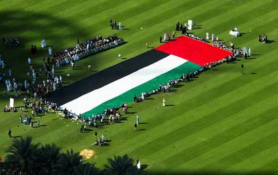 Biggest flag made out of pencils: The UAE broke the Guinness World Record for forming the country’s biggest flag out of pencils at the Emirates Palace Abu Dhabi square on the occasion of its 43rd National Day in 2014. Courtesy Security Media 