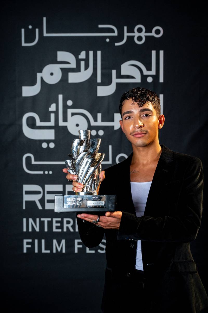 British-Libyan actor Adam Ali posing with his Best Actor award for his role in the film 'Europa'. Photo: Red Sea International Film Festival / AFP