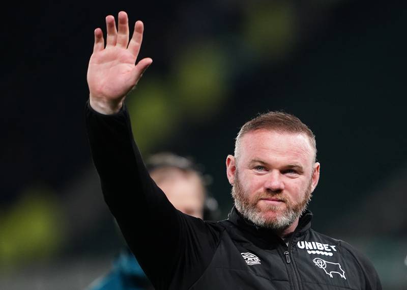 Derby County manager Wayne Rooney celebrates victory against Fulham at Pride Park Stadium. PA
