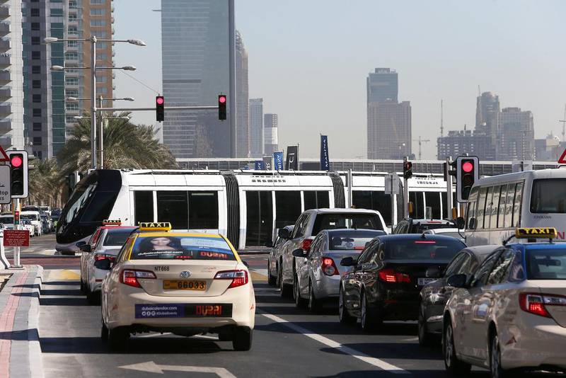 Drivers in Dubai will be fined if they jump lights and cause accidents at tramway intersections. Pawan Singh / The National