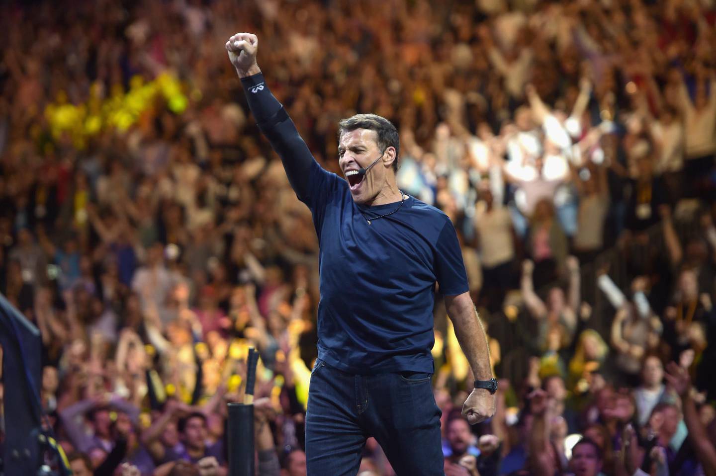 NEWARK, NJ - JULY 22:  Tony Robbins speaks on stage during Tony Robbins LIVE: Unleash the Power Within at Prudential Center on July 22, 2017 in Newark, New Jersey.  (Photo by Jason Kempin/Getty Images for Robbins Research International)