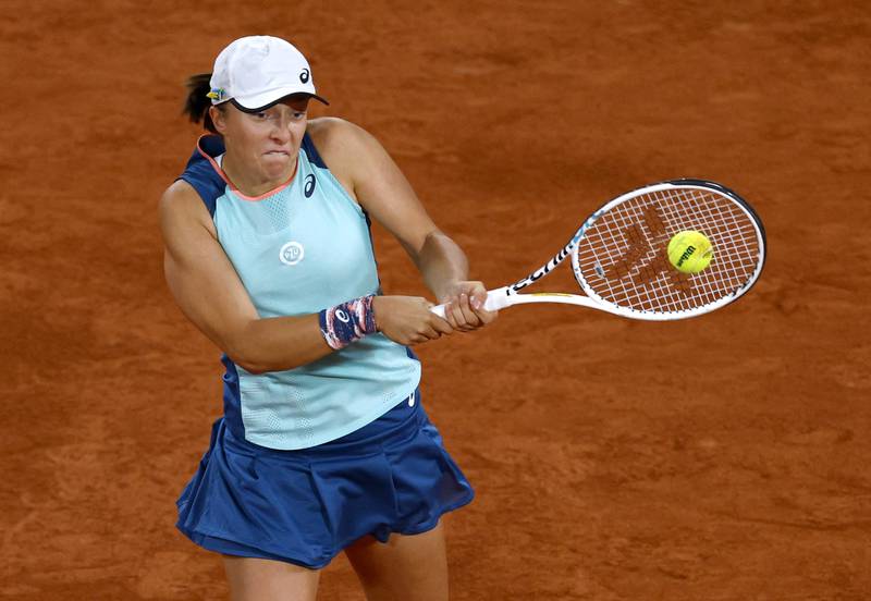 Iga Swiatek during her French Open first-round win over Lesia Tsurenko at Roland Garros. Reuters