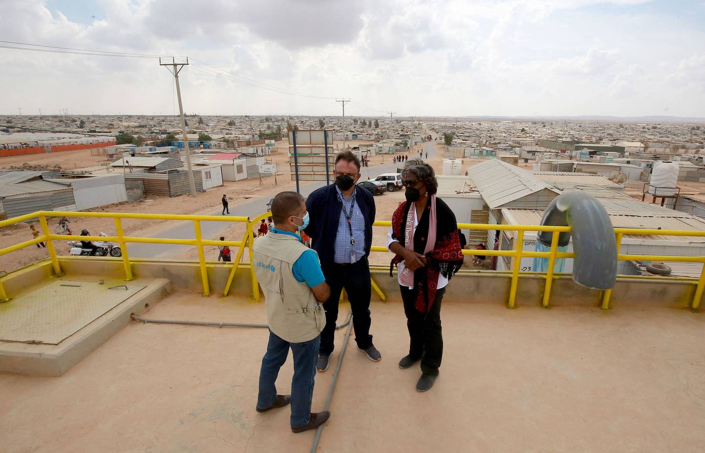 US ambassador to the UN Linda Thomas-Greenfield, right, visits the Zaatari camp for Syrian refugees in Jordan. AFP
