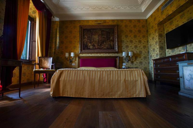 A bedroom of the Atlante Star Hotel, in Rome. The hotel remained open during the lockdown measures due to COVID-19, but has had very few guests. AP Photo / Andrew Medichini