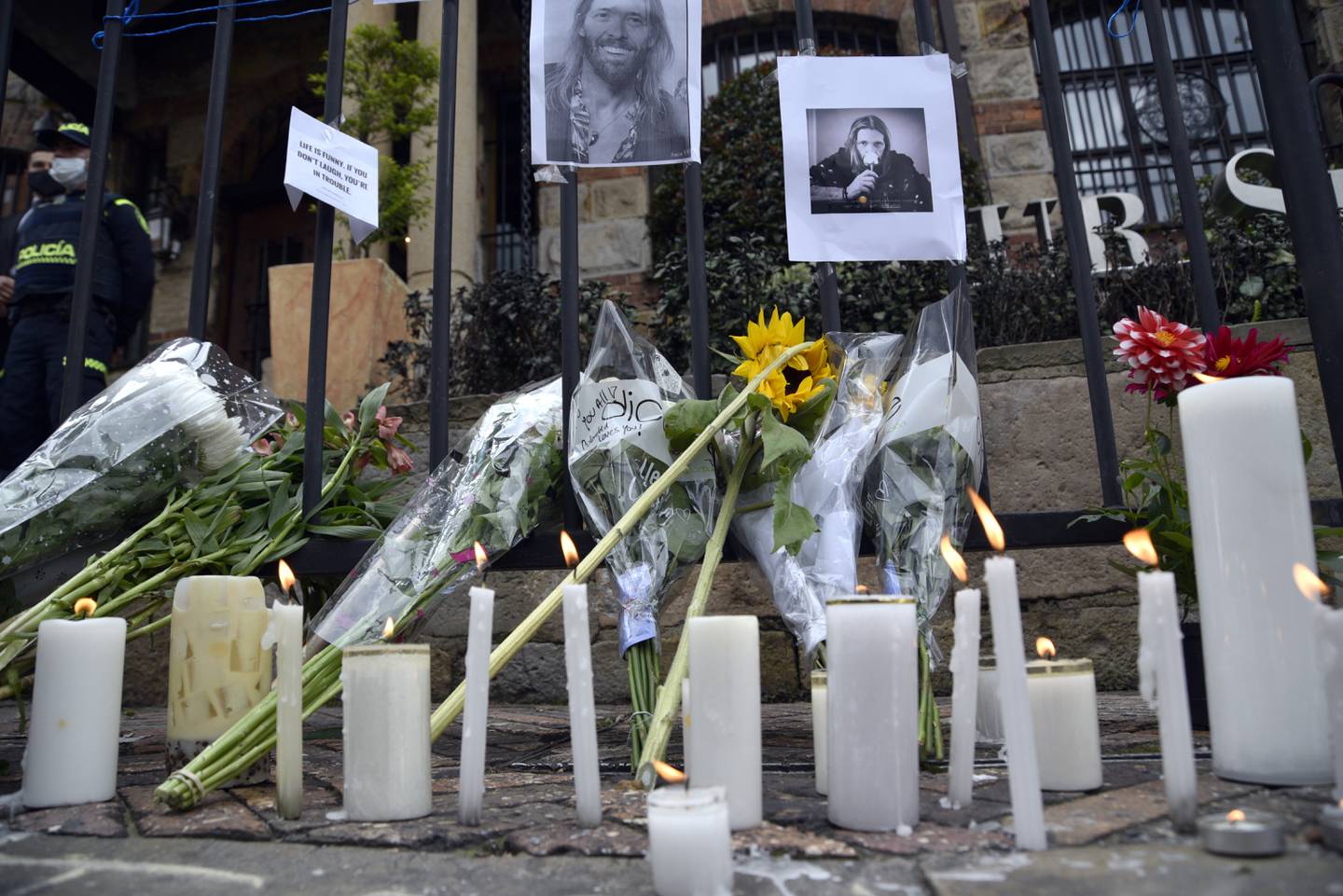 Fans mourned outside Bogotá's Casa Medina Hotel, where Taylor Hawkins died in March. Getty Images
