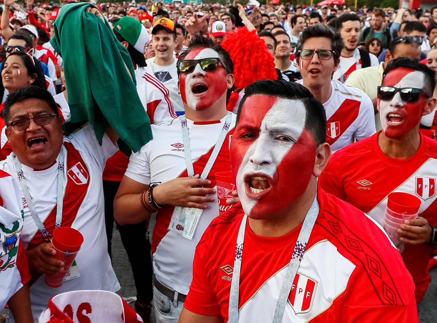 Soccer Football - World Cup - Group C - France vs Peru - Moscow, Russia - June 21, 2018 Peru fans react as they watch the match at Moscow Fan Fest. REUTERS/Gleb Garanich