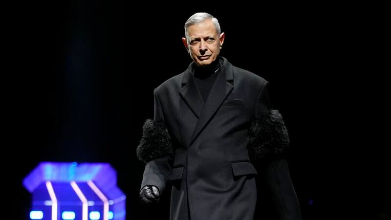 An image that illustrates this article Jeff Goldblum models for Prada in Milan with nine other actors