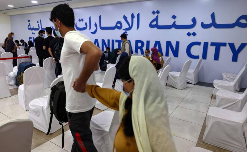 Afghan evacuees in Abu Dhabi's Humanitarian City following the fall of Kabul in August 2021. AFP