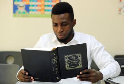Jonathan Kibira from Uganda who converted to Islam and is fasting for the first time in Ajman on April 26th, 2021. Chris Whiteoak / The National. 
Reporter: Salam Al Amir for News