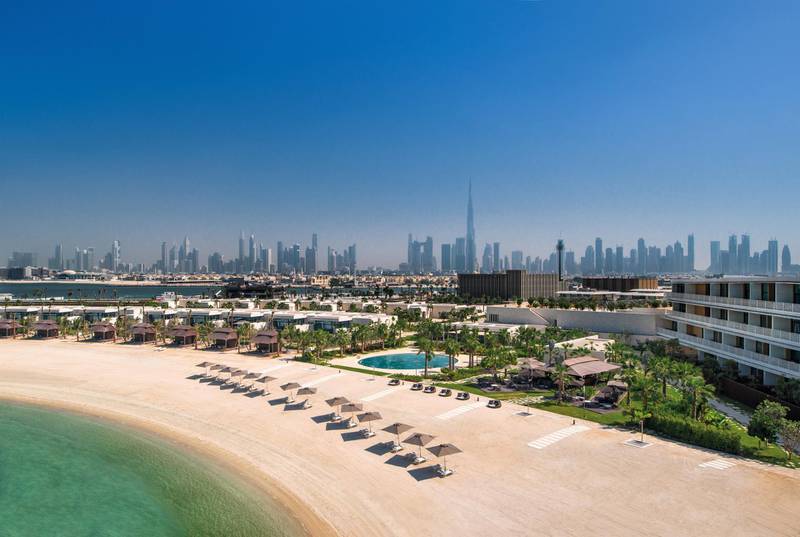 An aerial view of the much-anticipated new Bulgari hotel in Dubai.
