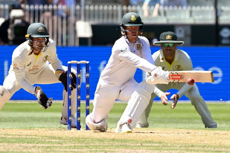 South African batsman Kyle Verreynne plays a reverse sweep. AFP
