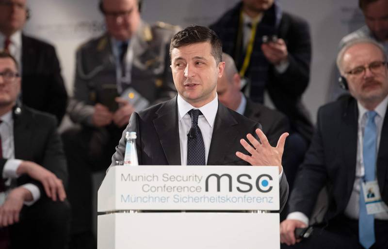 Ukrainian President Volodymyr Zelensky addreses the 56th Munich Security Conference (MSC) in Munich, southern Germany. AFP