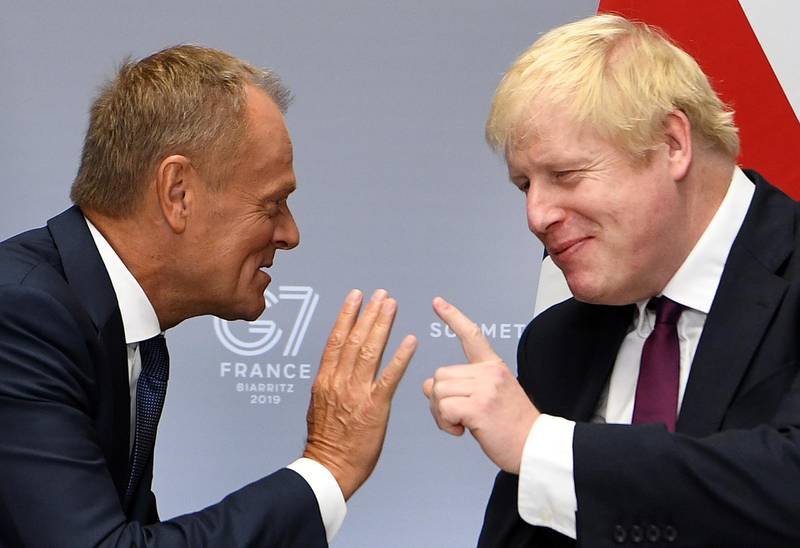 Britain's Prime Minister, Boris Johnson meets with President of the European Council, Donald Tusk at the G7 summit in Biarritz, France. Getty Images