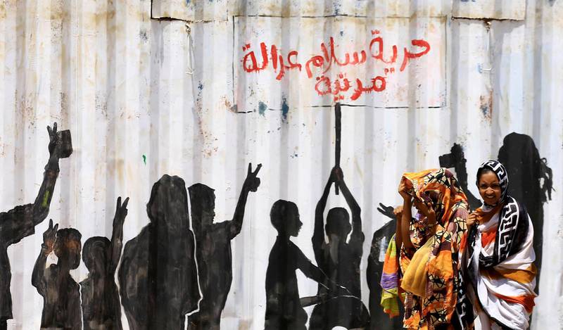 'Freedom, Peace, Justice and Civilian'. Graffiti in Arabic in the Burri district of Khartoum. Reuters
