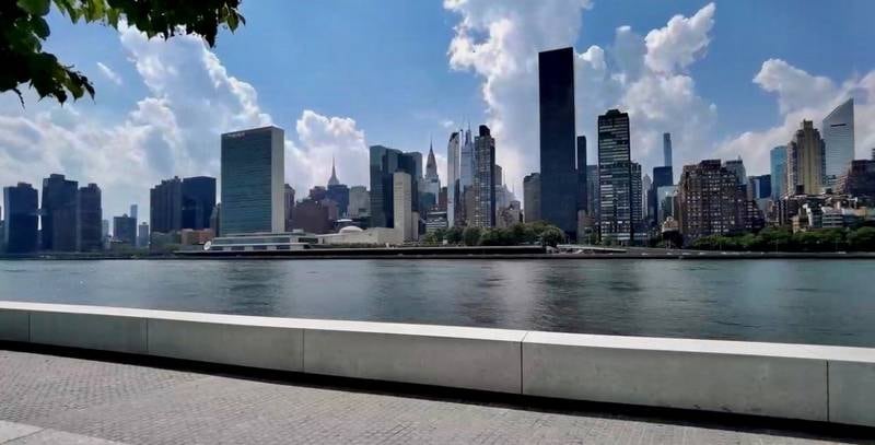 The East River flows behind UN headquarters. During the UNGA, it is patrolled by watercraft and the airspace is monitored for drones. Holly Aguirre / The National