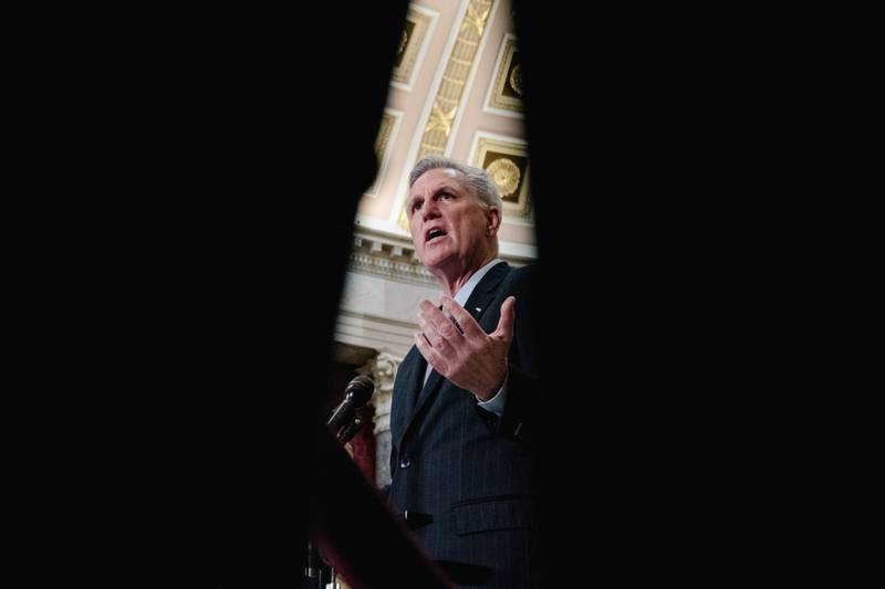 US House Speaker Kevin McCarthy speaks during a news conference at the US Capitol in Washington earlier this month. Bloomberg