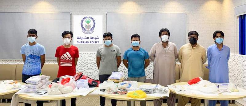 Seven men arrested by Sharjah Police over alleged drug smuggling. Courtesy: Sharjah Police