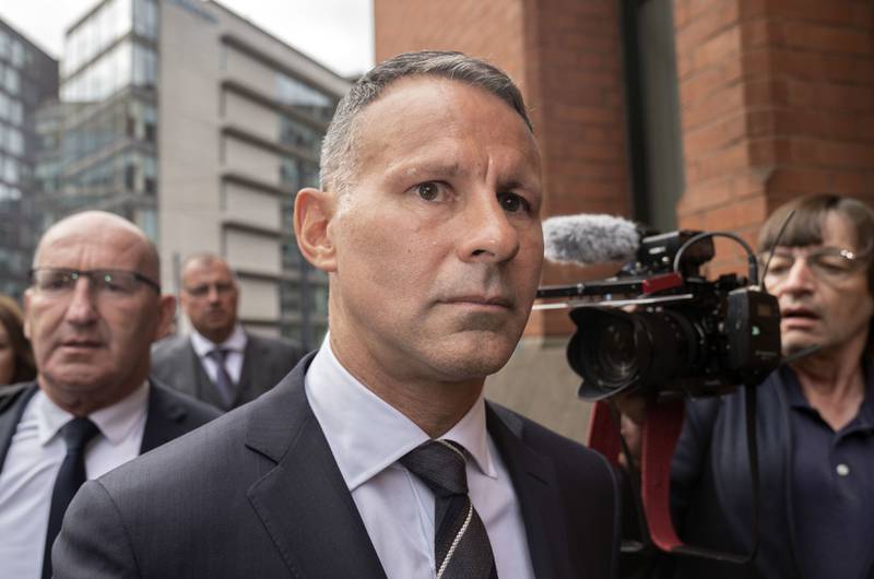 Ryan Giggs arrives at Minshull Street Crown Court in Manchester, England, on Monday. The trial is expected to last two weeks. AP