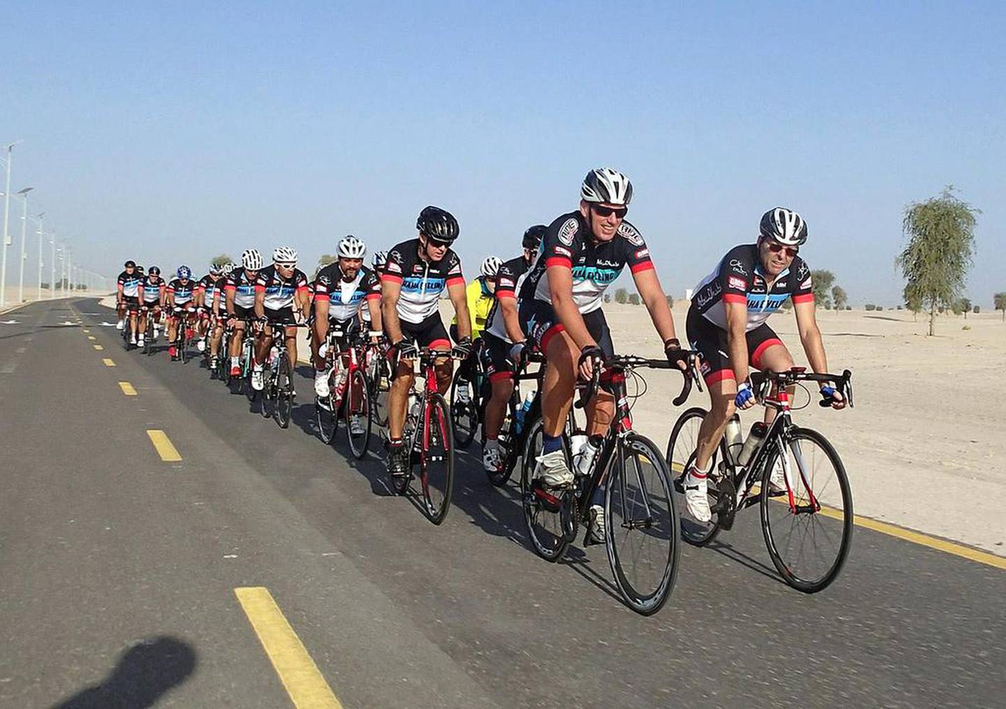 Raha Cycling group members at Al Wathba cycle track, one of the two routes they ride on Fridays. Courtesy Kevin Duell