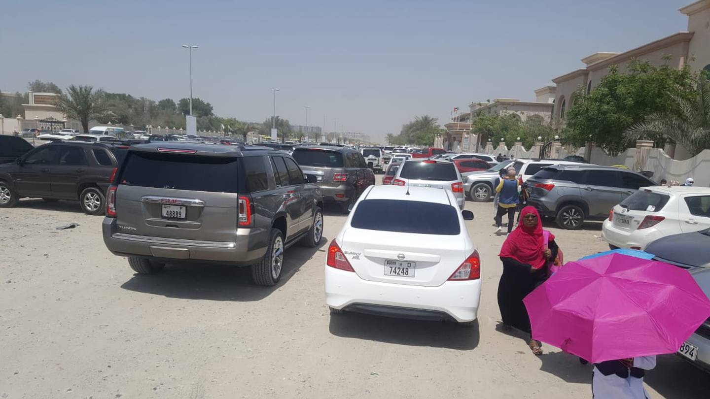 Traffic during pick-up time outside Rosary Private School in Muwaileh, Sharjah. Salam Al Amir / The National