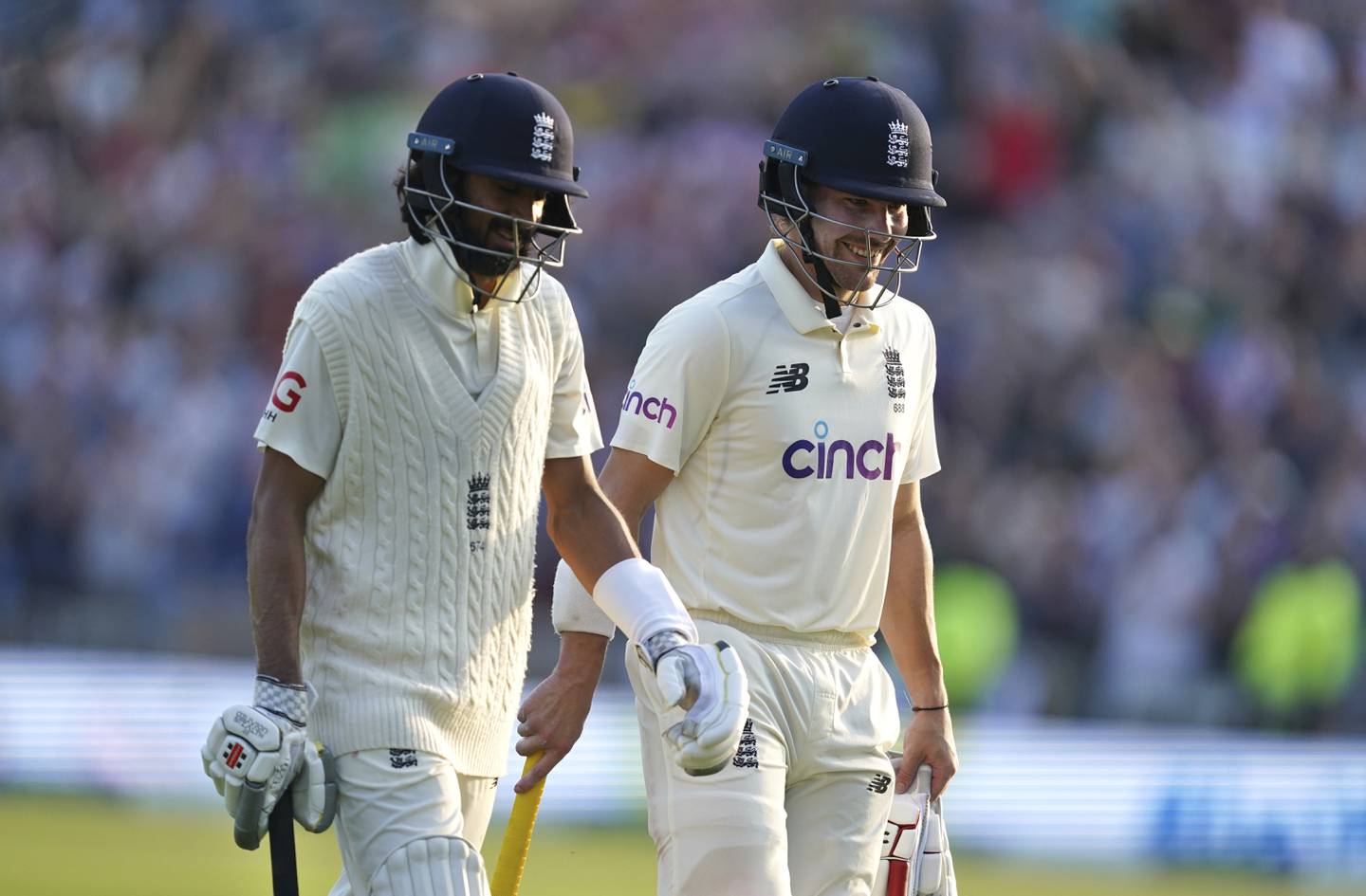 England's Rory Burns, right, and Haseeb Hameed added 120 runs for the first wicket. AP