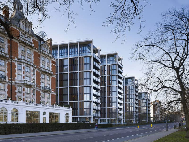 One Hyde Park, Knightsbridge, London, Sw1, United Kingdom, Architect: Rogers Stirk Harbour + Partners, 2011, One Hyde Park, Rshp, Rogers Stirk Harbour And Partners, Knightsbridge, 2011, London, View From Hyde Park Looking West (Photo by View Pictures/Universal Images Group via Getty Images)