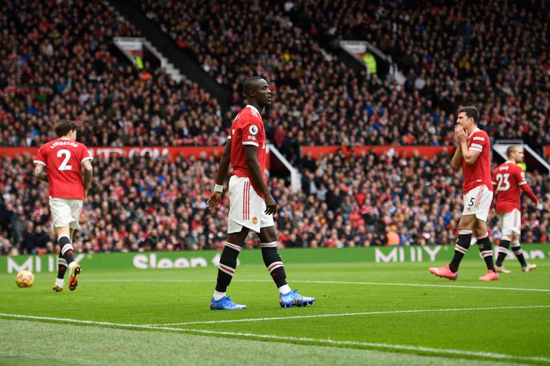 Eric Bailly after he scored an own goal to give Manchester City the lead at Old Trafford. AFP