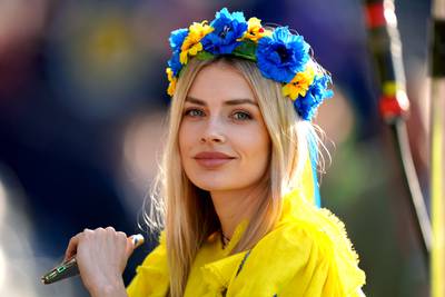 Vlada Shcheglova, wife of Ukraine footballer Oleksandr Zinchenko, before the Fifa World Cup qualifier at Hampden Park in Glasgow. PA