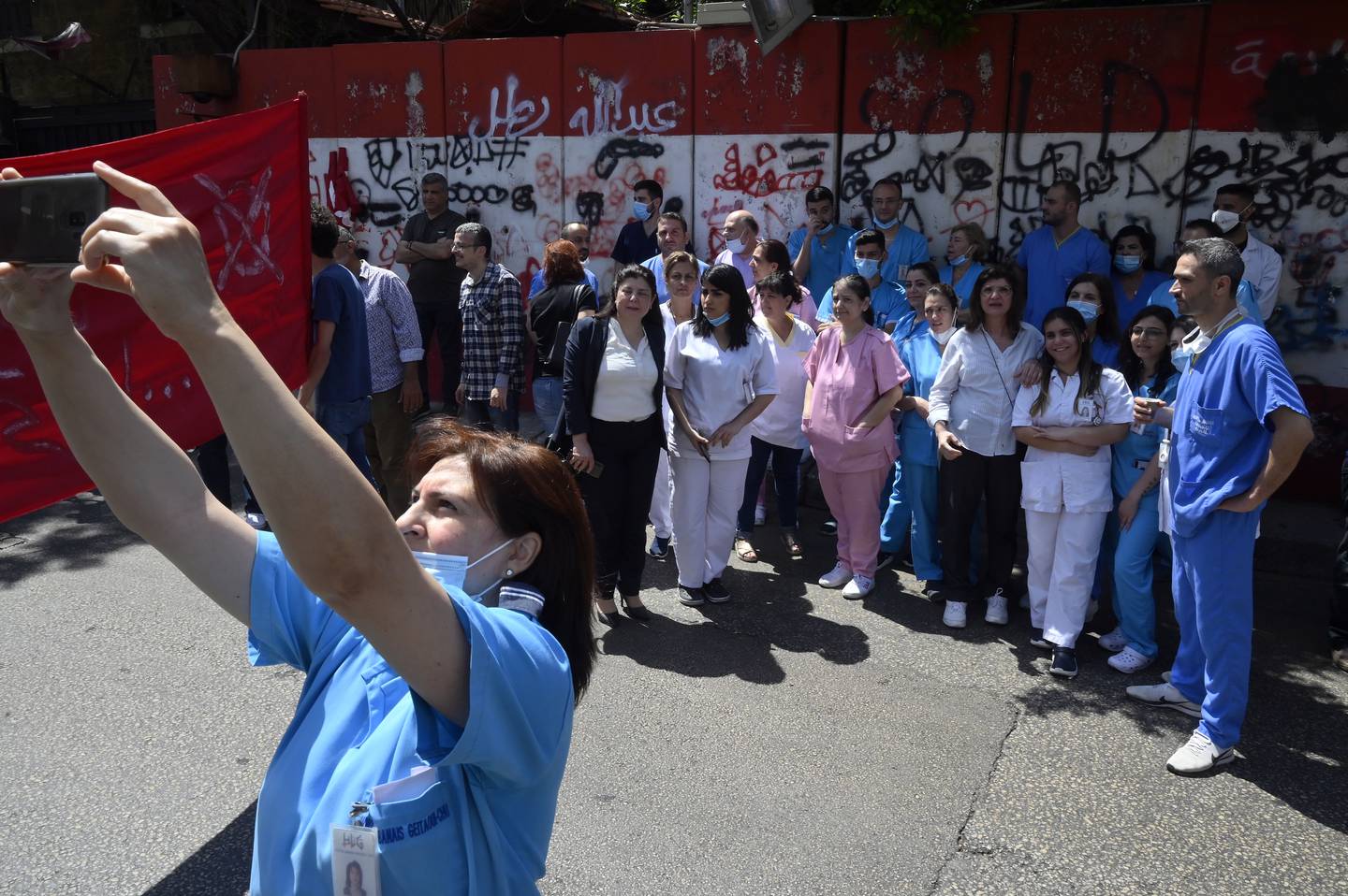 Syndicate of Private Hospital owners in Lebanon, Lebanese doctors and nurses protest in front of the Lebanese Central Bank in Beirut, Lebanon. EPA