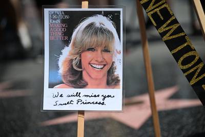 A photo of Australian singer and actress Olivia Newton-John on the Hollywood Walk of Fame in Los Angeles. AFP