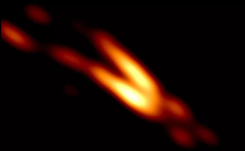 A powerful jet emerging from a supermassive black hole has been captured by the Event Horizon Telescope. Courtesy Nature Astronomy