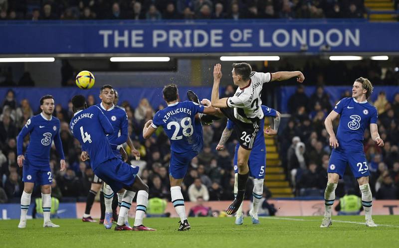 Fulham's Joao Palhinha shoots at goal. Reuters