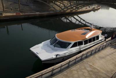 One of the high speed boats available by Jalboot for sightseeing cruises around Abu Dhabi. Delores Johnson / The National 