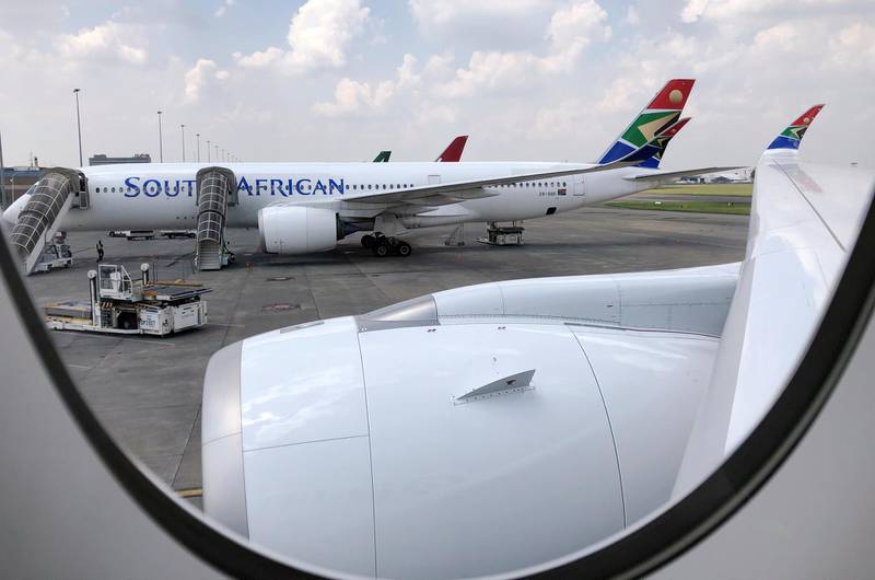 FILE PHOTO: A South African Airways aircraft is seen at O.R. Tambo International Airport in Johannesburg, South Africa January 12, 2020. Picture taken January 12, 2020. REUTERS/Sumaya Hisham//File Photo