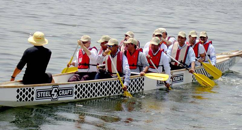 Ducab electric dealers and distributors train for a dragon boat race in Thailand as part of a corporate social responsibility campaign (CSR). Photo courtesy Ducab