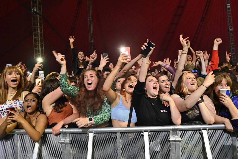 Fans at a live music concert in Liverpool, England. The event was part of a pilot programme to examine ways of putting on events in a post-Covid world. AFP