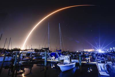 A SpaceX Falcon 9 rocket on the Starlink 6-27 mission launches from Cape Canaveral Space Force Station in Florida. AP