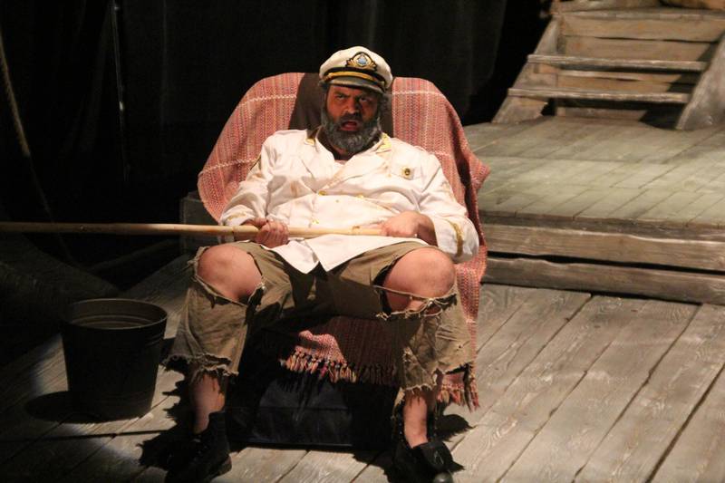 Odai Hijazi as the captain in the production 'Sea and Sand'. Courtesy of Al Shams Theatre