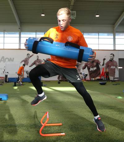 MANCHESTER, ENGLAND - DECEMBER 27: (EXCLUSIVE COVERAGE) Donny van de Beek of Manchester United in action during a first team training session at Aon Training Complex on December 27, 2020 in Manchester, England. (Photo by Matthew Peters/Manchester United via Getty Images)