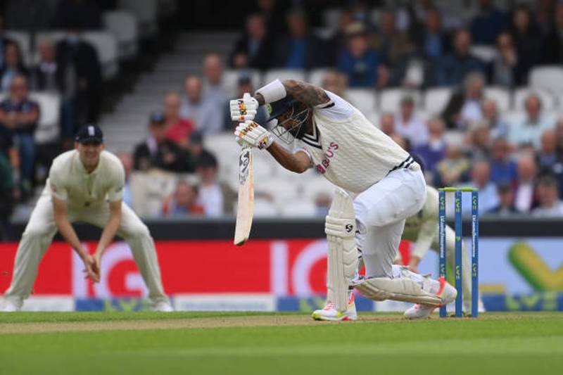 India's KL Rahul of India drives a ball from Jimmy Anderson of England for four. Getty