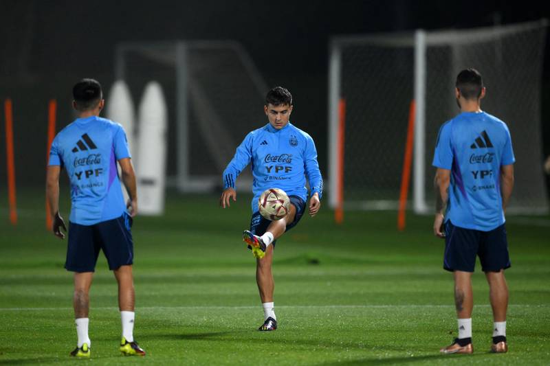 Paulo Dybala during Argentina's training session. AFP