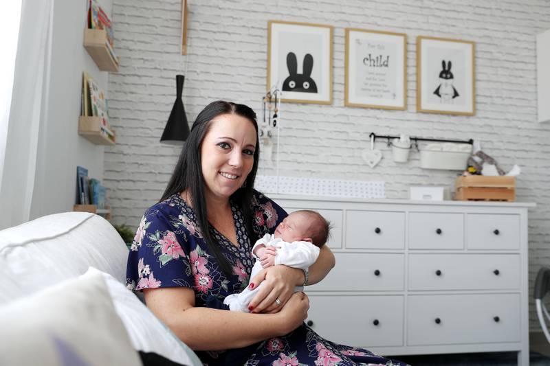 ABU DHABI , UNITED ARAB EMIRATES , OCT 25   – 2017 :- Liezl Venter with her 2 weeks old baby boy Caleb Jackson Venter at her villa in the Arabian Village in Al Reef in Abu Dhabi. (Pawan Singh / The National) Story by Jessica Hill