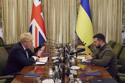 Mr Johnson said the West would continue to "ratchet up" sanctions on Moscow as he praised the courage of the Ukrainian troops.  AP