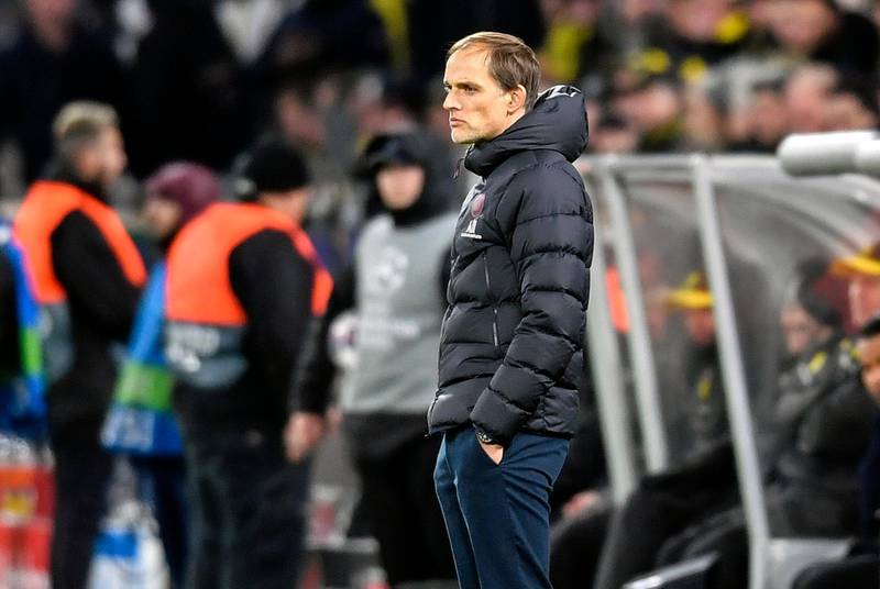 PSG manager Thomas Tuchel watches the Champions League last 16 first leg match against Borussia Dortmund from the touchline. AP Photo