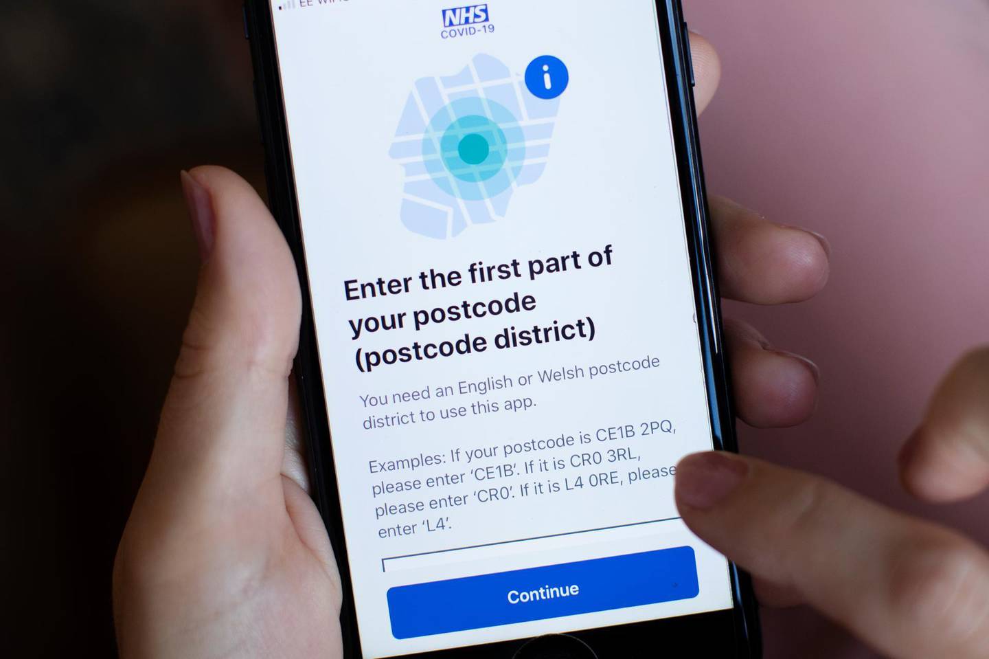LONDON, ENGLAND - SEPTEMBER 24: In this photo illustration, the UK governments new test and trace application is displayed on a handheld device, on September 24, 2020 in London, England. The new NHS Covid-19 contact tracing app was available to download from today.  (Photo by Dan Kitwood/Getty Images)
