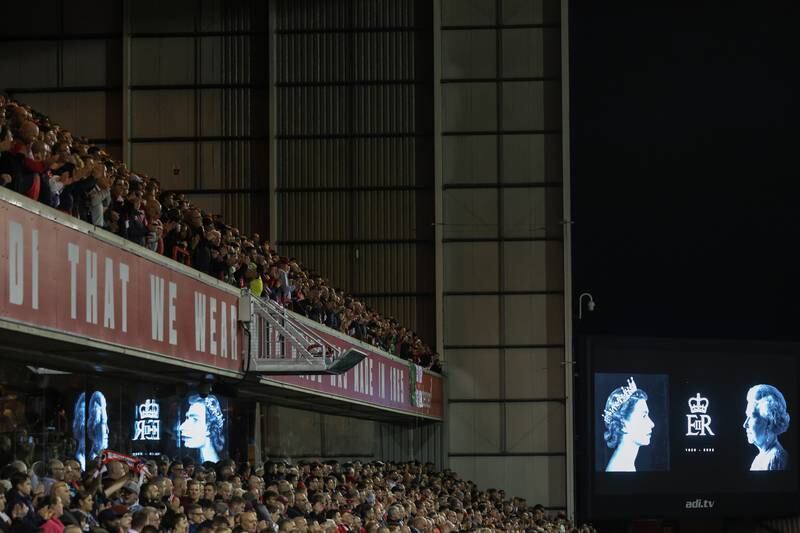 A tribute to Queen Elizabeth prior to the Premier League match between Nottingham Forest and Fulham FC at City Ground. Getty