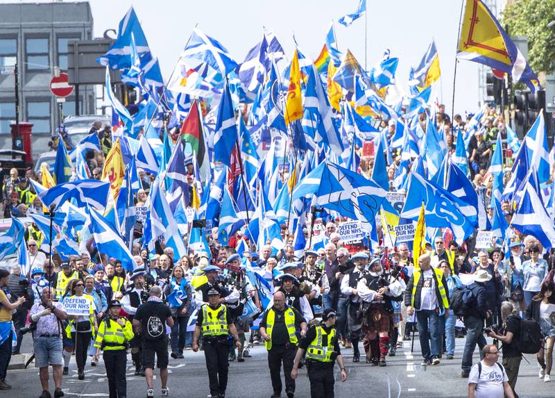 Scottish independence supporters march through Glasgow in May during an All Under One Banner march. PA Wire